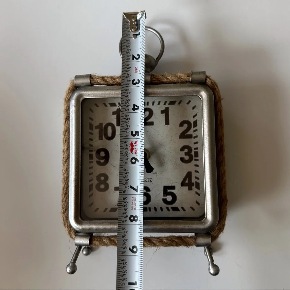 Farmhouse style‎ analog desktop clock rope trim battery operated